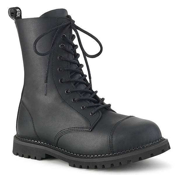 Demonia Riot-10 Black Vegan Leather Stiefel Herren D568-913 Gothic Kampfstiefel Schwarz Deutschland SALE